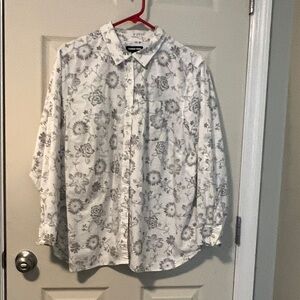 Lands’ End White and Gray Floral women’s floral boho Shirt size 1X
